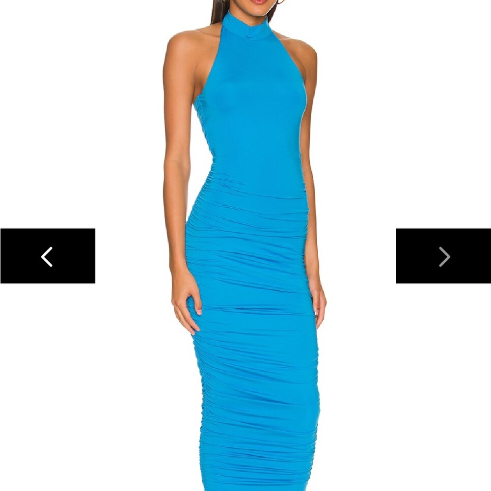 Blue Superdown Ruched Midi Halter Dress Size M